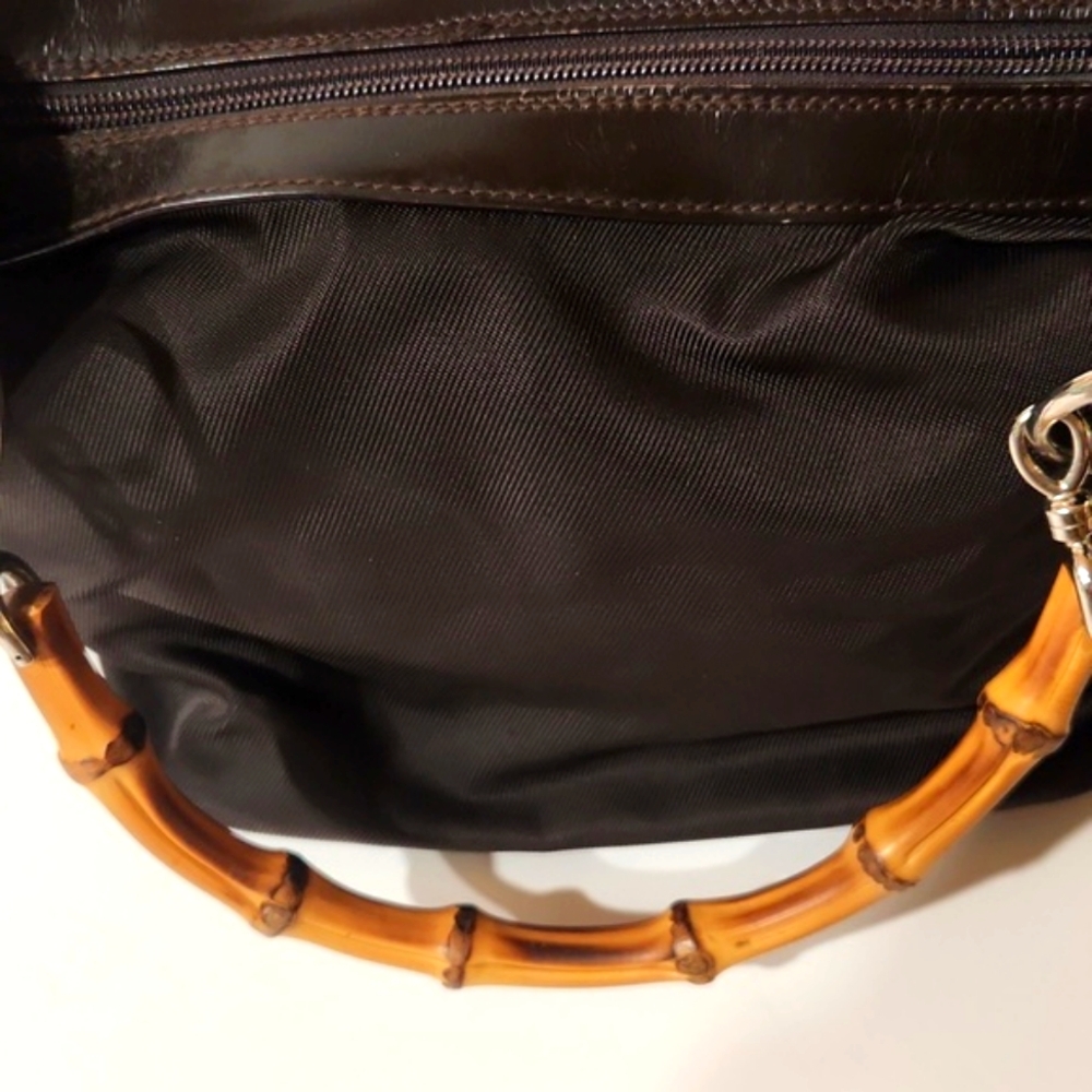 Gucci Tom Ford Made in Italy Dark Brown Nylon Bamboo Shoulder Bag Purse EUC! - Picture 13 of 15